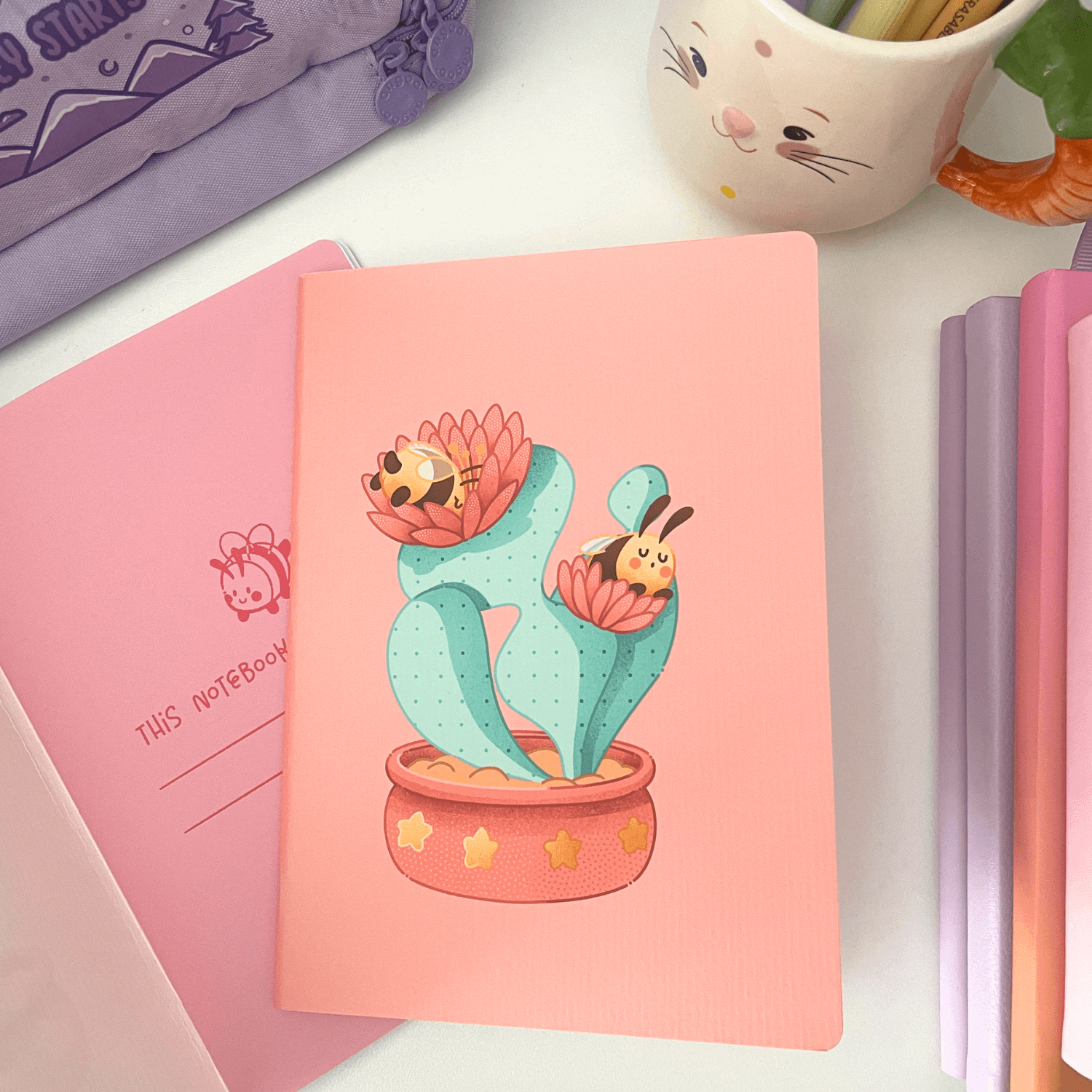 A5 Soft Cover Pink Bee Notebook